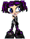 A tiny retro cartoon pixel dolly, she has purply pinktails and huge alien eyes