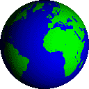 A retro animated gif of a world spinning in 3D.